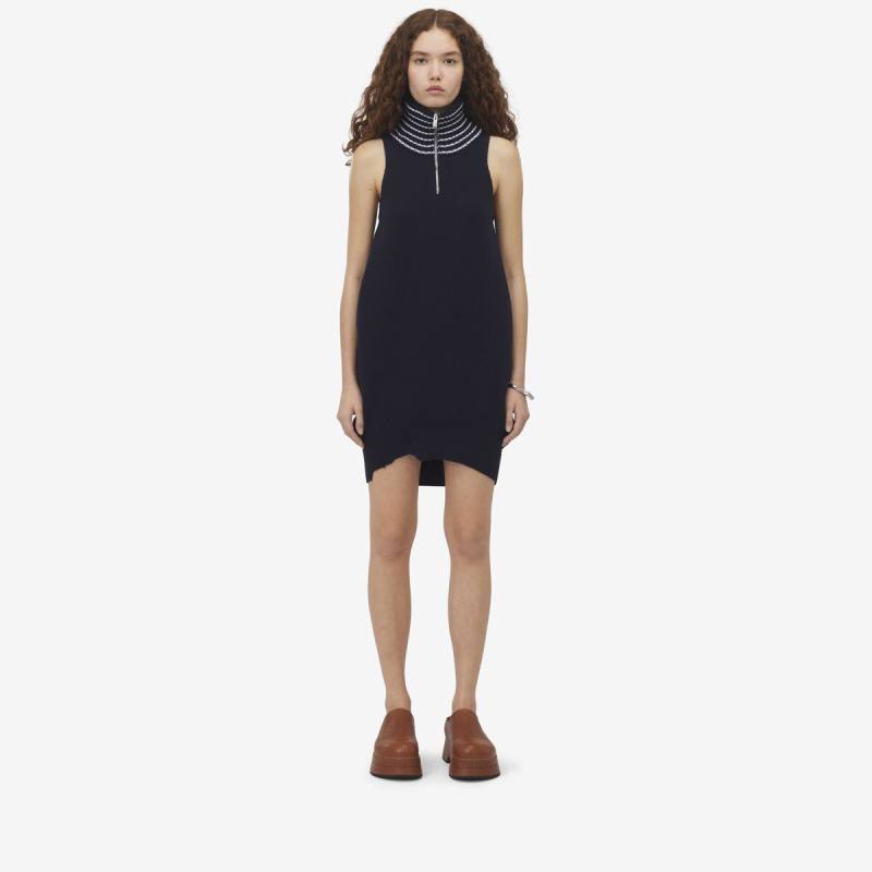 Alexander McQueen Women's Blue Knitted Mini Dress - L (Wool)